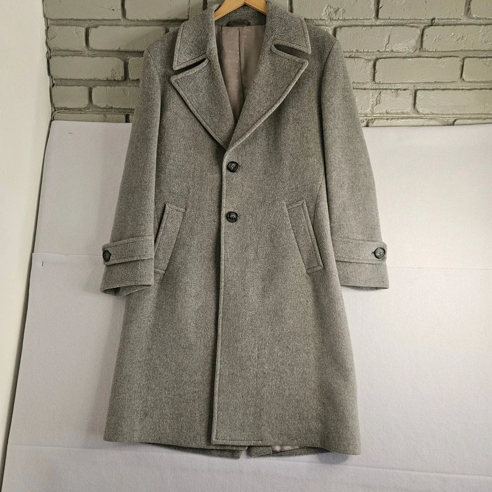 Vtg Alexandre‎ Custom Tailored England Mens Grey Wool Overcoat Milium Lining 40R